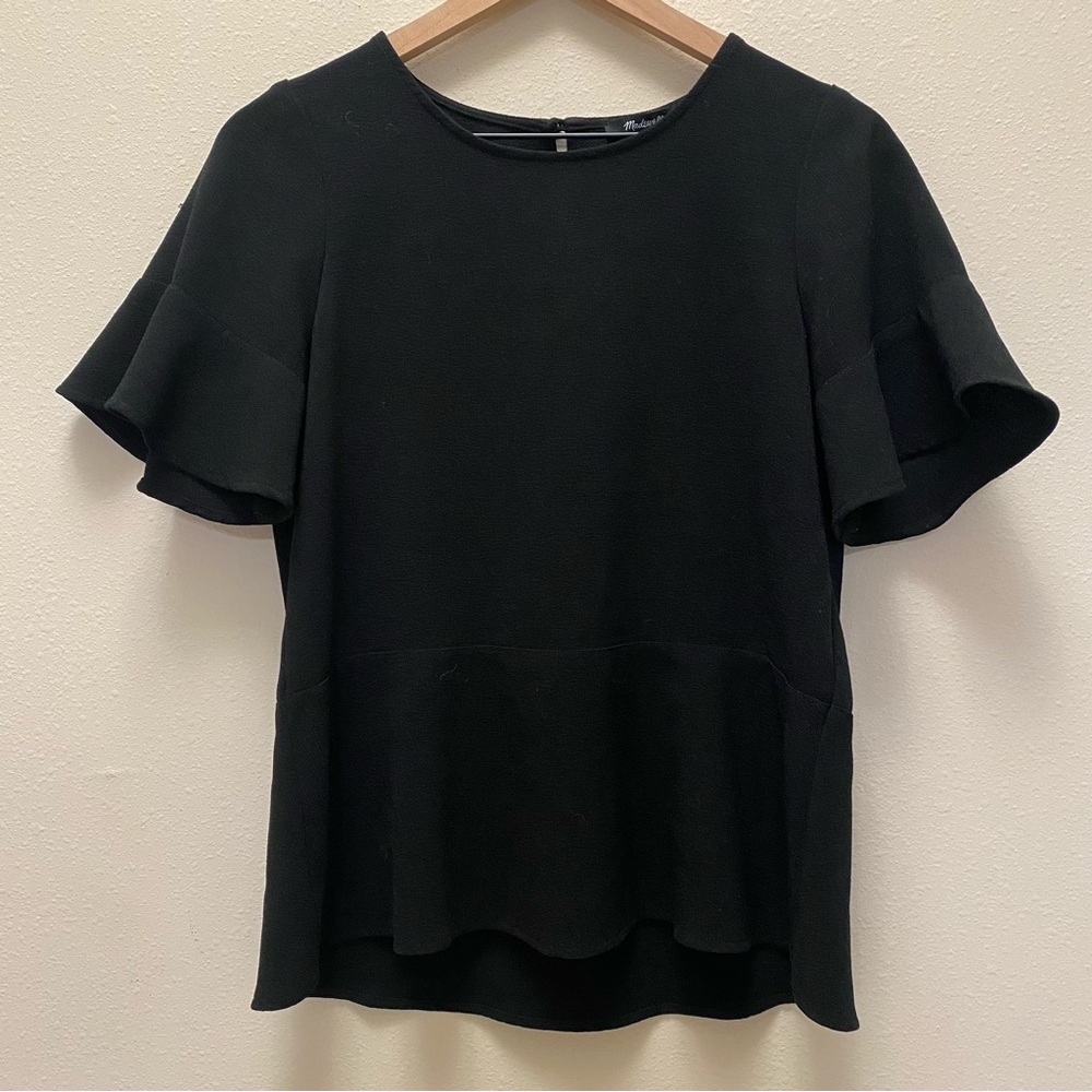 Madewell Womens Black Short Sleeve Peplum Top Extra Small Office Business Casual